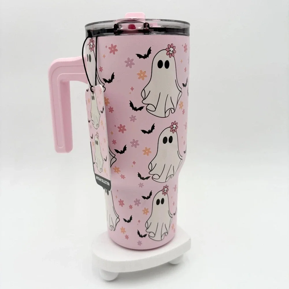 Hydrapeak Voyager 25oz stainless steel tumbler cup Pink Ghost Halloween skull